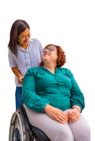 Caregiver and client smiling